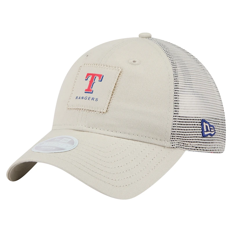 Casquette ajustable 9TWENTY à point carré beige clair des Texas Rangers de New Era pour femme