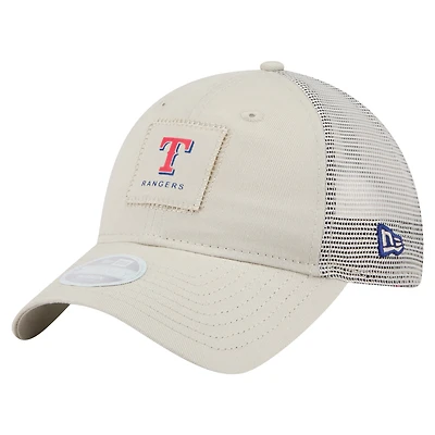 Casquette ajustable 9TWENTY à point carré beige clair des Texas Rangers de New Era pour femme