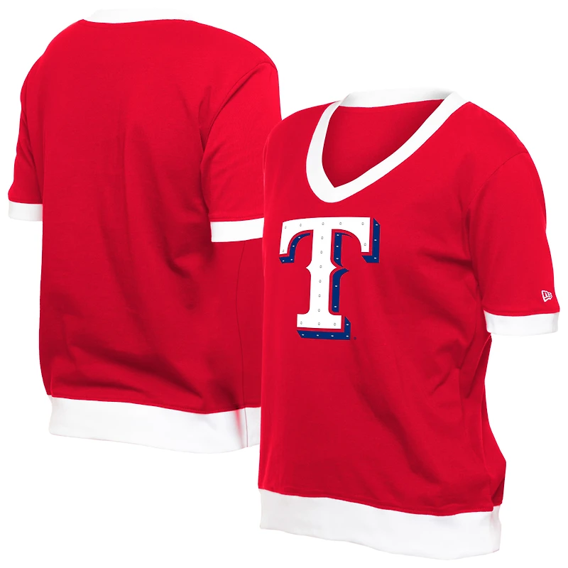 Women's New Era  Red Texas Rangers Game Day Rhinestone V-Neck T-Shirt