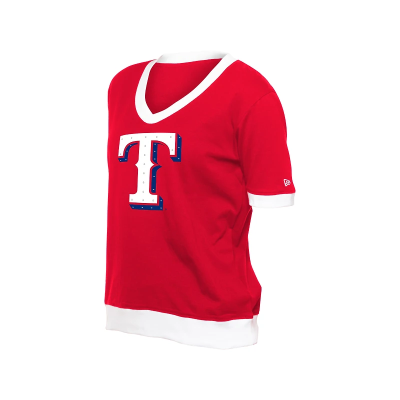Women's New Era Red Texas Rangers Game Day Rhinestone V-Neck T-Shirt