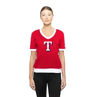 T-shirt col en V rouge à strass pour femme New Era Texas Rangers Game Day