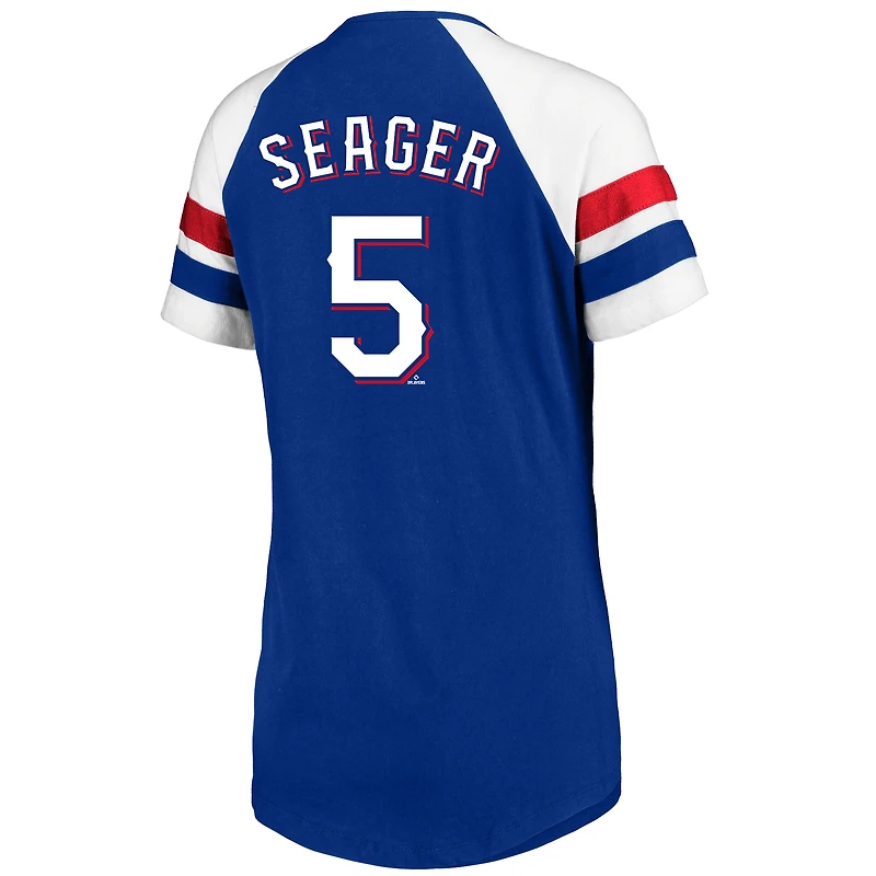 Women's Profile Corey Seager Royal Texas Rangers Plus Name & Number Raglan T-Shirt