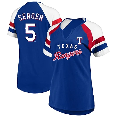 Profil femme Corey Seager Royal Texas Rangers T-shirt raglan grande taille avec nom et numéro