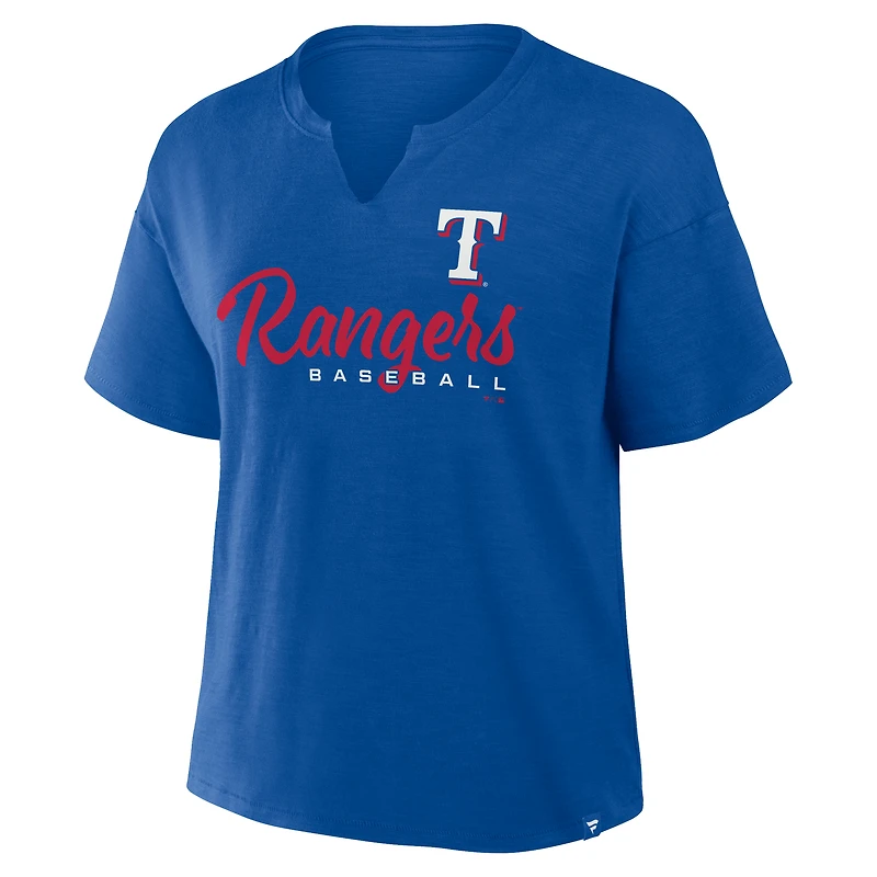 T-shirt à col cranté avec logo des Royal Texas Rangers pour femme, grande taille