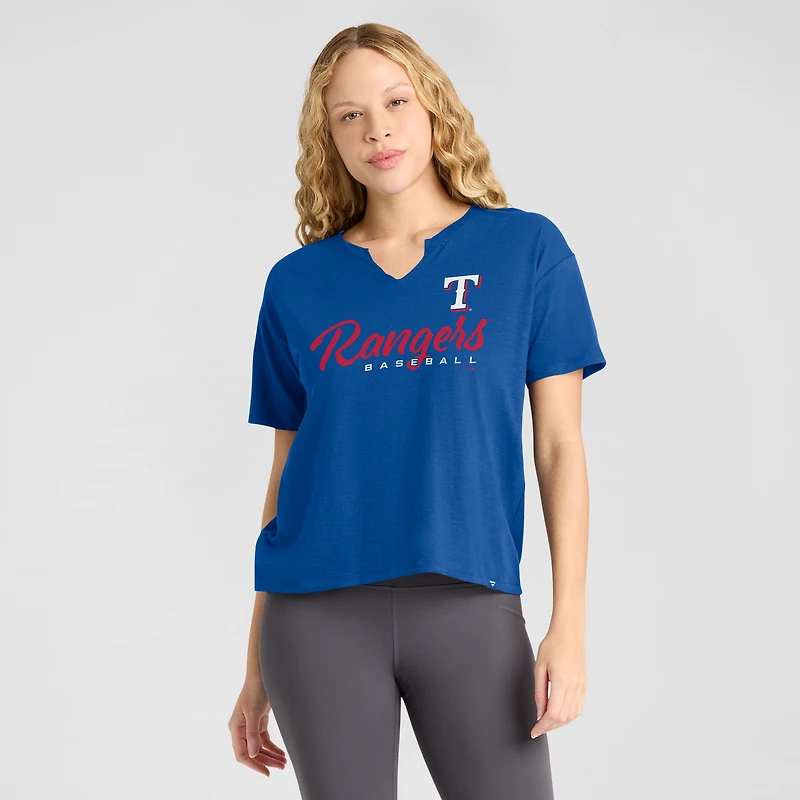T-shirt à col cranté avec logo des Royal Texas Rangers pour femme, grande taille