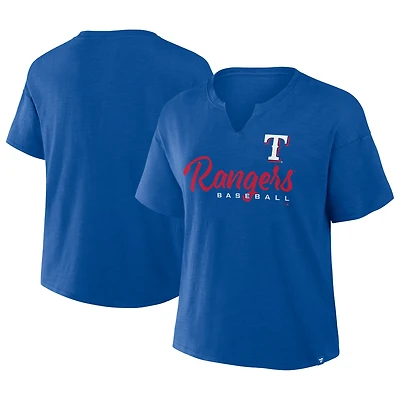 T-shirt à col cranté avec logo des Royal Texas Rangers pour femme, grande taille