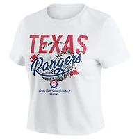 Women's WEAR by Erin Andrews  White Texas Rangers Distressed Cropped Baby T-Shirt