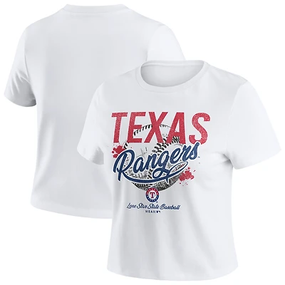 Women's WEAR by Erin Andrews  White Texas Rangers Distressed Cropped Baby T-Shirt