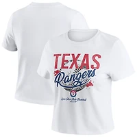 Women's WEAR by Erin Andrews  White Texas Rangers Distressed Cropped Baby T-Shirt