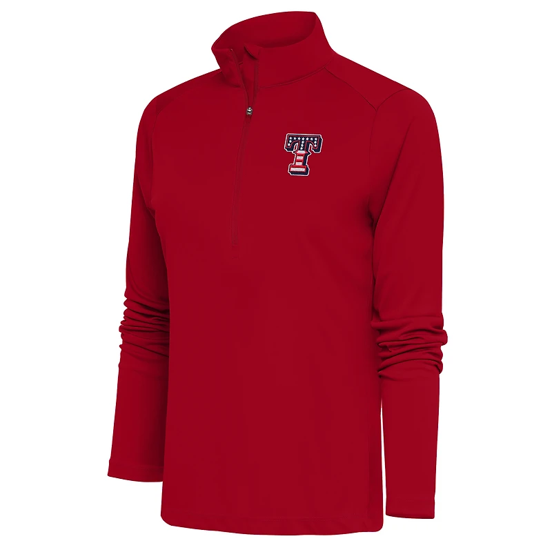 Women's Antigua Red Texas Rangers Patriotic Tribute Half-Zip Pullover Top