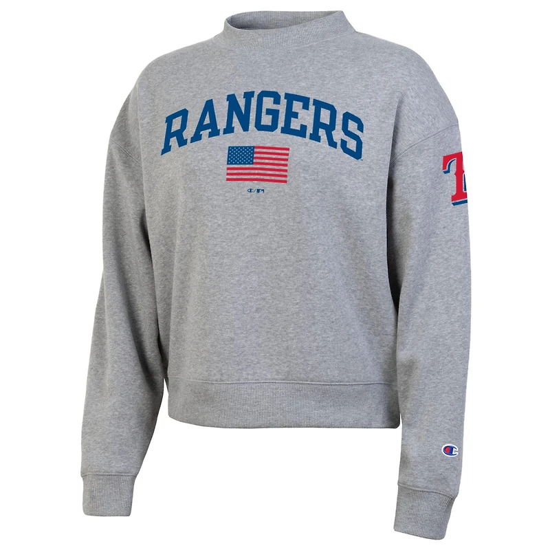 Women's Champion  Heather Gray Texas Rangers Americana Triumph Fleece Tri-Blend Sweatshirt