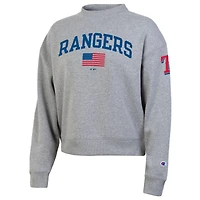 Women's Champion  Heather Gray Texas Rangers Americana Triumph Fleece Tri-Blend Sweatshirt