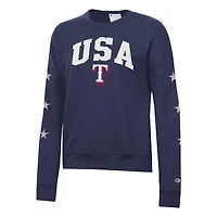 Women's Champion  Navy Texas Rangers Americana Fleece Crewneck Sweatshirt