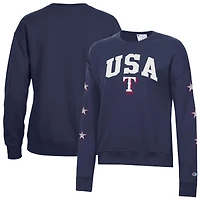 Women's Champion  Navy Texas Rangers Americana Fleece Crewneck Sweatshirt