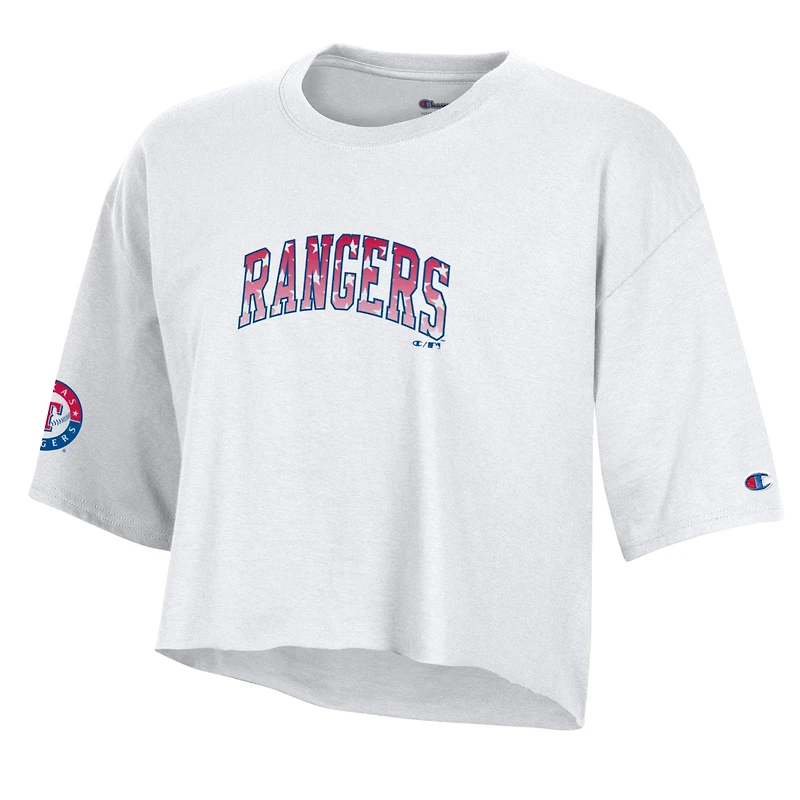 Women's Champion White Texas Rangers Boyfriend Cropped Americana T-Shirt