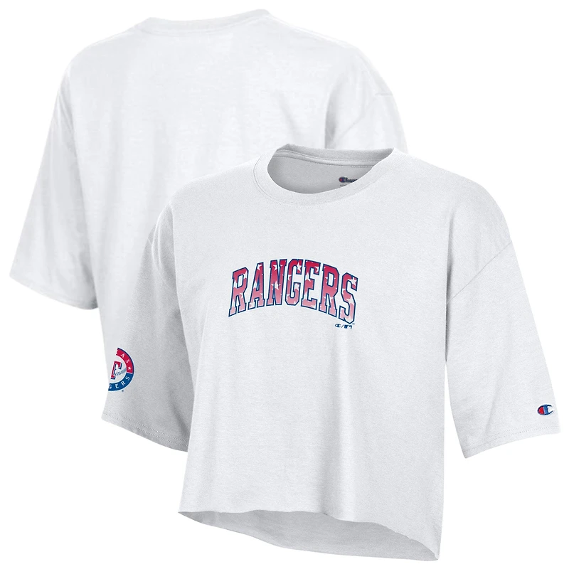 Women's Champion White Texas Rangers Boyfriend Cropped Americana T-Shirt