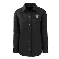 Women's Cutter & Buck Black Texas Rangers City Connect Roam Eco Knit Full-Button Shirt Jacket
