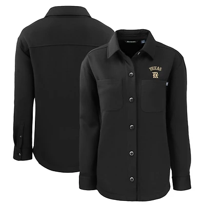 Women's Cutter & Buck Black Texas Rangers City Connect Roam Eco Knit Full-Button Shirt Jacket