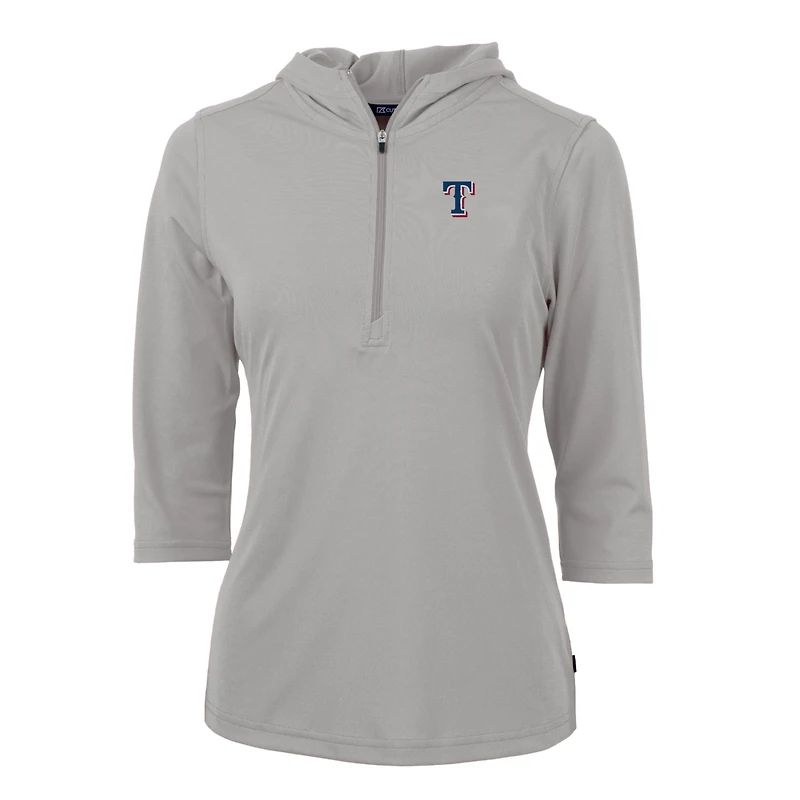 Women's Cutter & Buck Gray Texas Rangers Virtue Eco Pique 3/4 Sleeve Half-Zip Pullover Hoodie