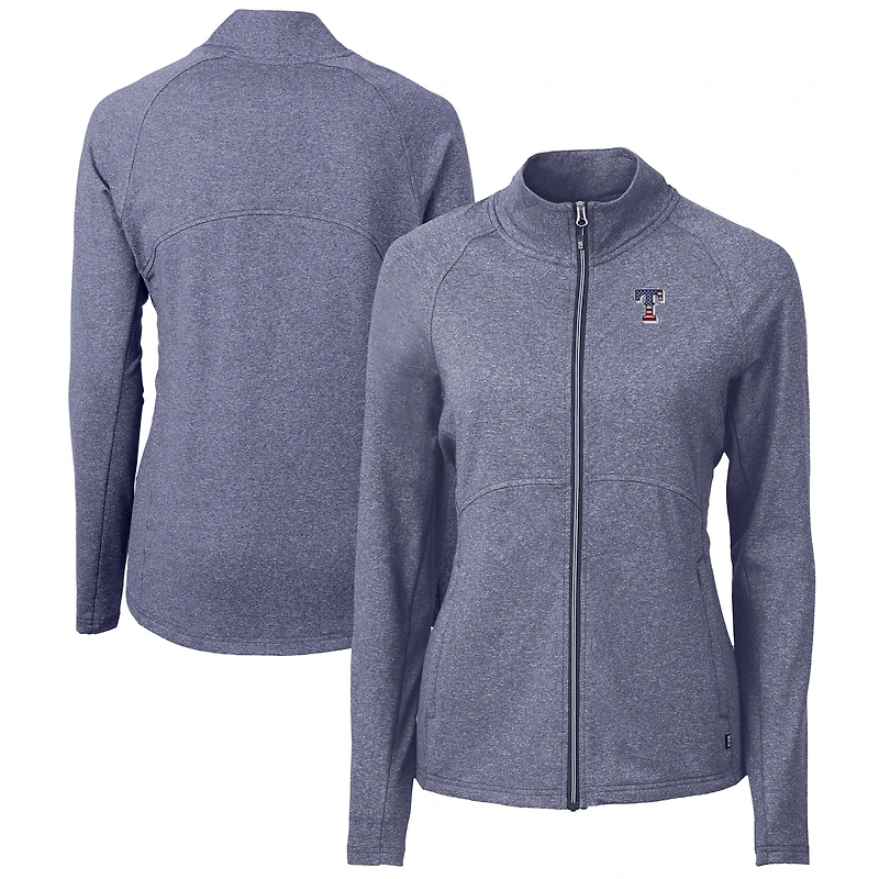 Haut zippé entièrement recyclé en tricot écologique Adapt Texas Rangers pour femme, Cutter & Buck Heather, bleu marine