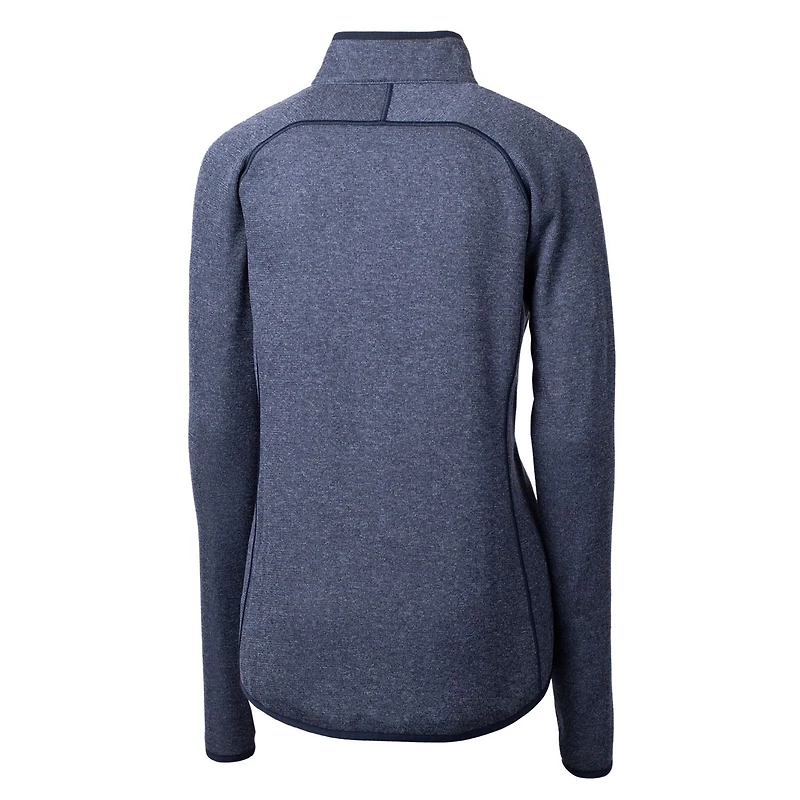 Women's Cutter & Buck Heather Navy Texas Rangers Americana Logo Mainsail Sweater-Knit Full-Zip Jacket