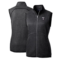 Women's Cutter & Buck Heathered Charcoal Texas Rangers Mainsail Sweater-Knit Full-Zip Vest