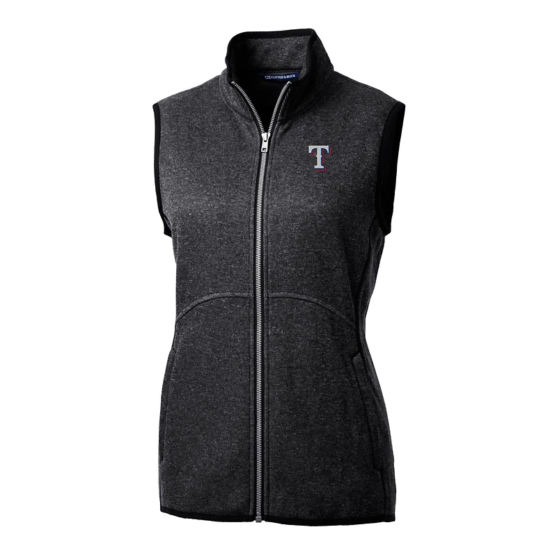 Women's Cutter & Buck Heathered Charcoal Texas Rangers Mainsail Sweater-Knit Full-Zip Vest