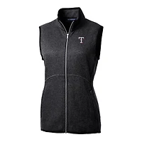 Women's Cutter & Buck Heathered Charcoal Texas Rangers Mainsail Sweater-Knit Full-Zip Vest