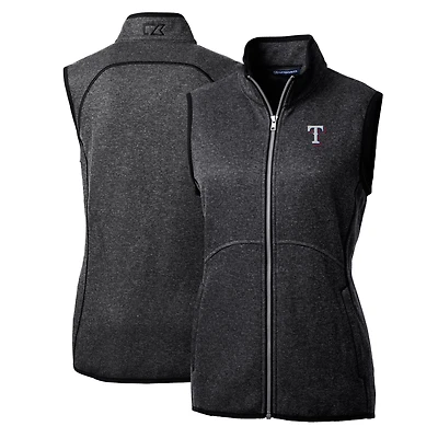 Women's Cutter & Buck Heathered Charcoal Texas Rangers Mainsail Sweater-Knit Full-Zip Vest