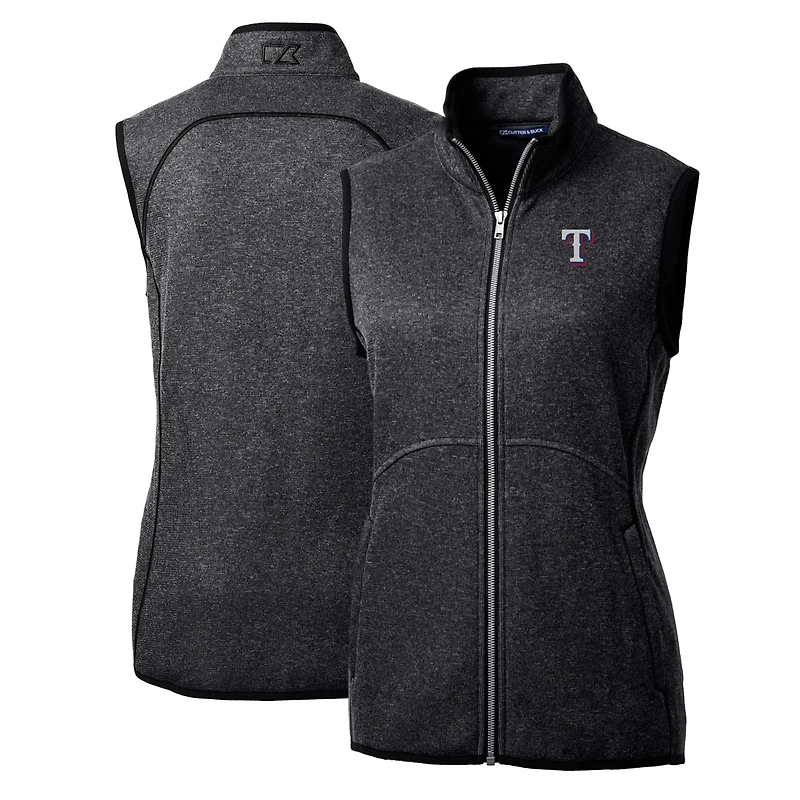 Women's Cutter & Buck Heathered Charcoal Texas Rangers Mainsail Sweater-Knit Full-Zip Vest