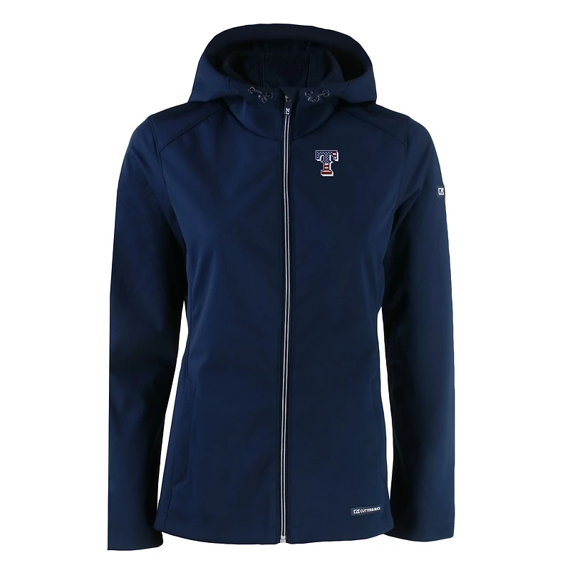 Women's Cutter & Buck Navy Texas Rangers Evoke Eco Softshell Recycled Full-Zip Jacket