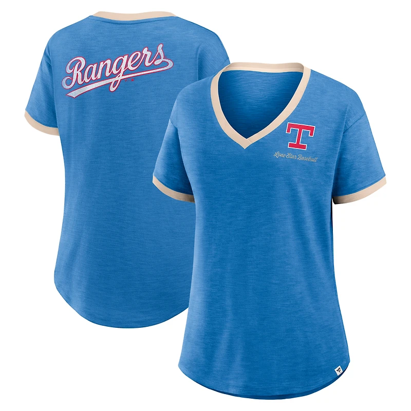 T-shirt à col en V pour femme Fanatics Royal Texas Rangers Binge Worthy Stadium Slub
