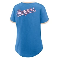 T-shirt à col en V pour femme Fanatics Royal Texas Rangers Binge Worthy Stadium Slub