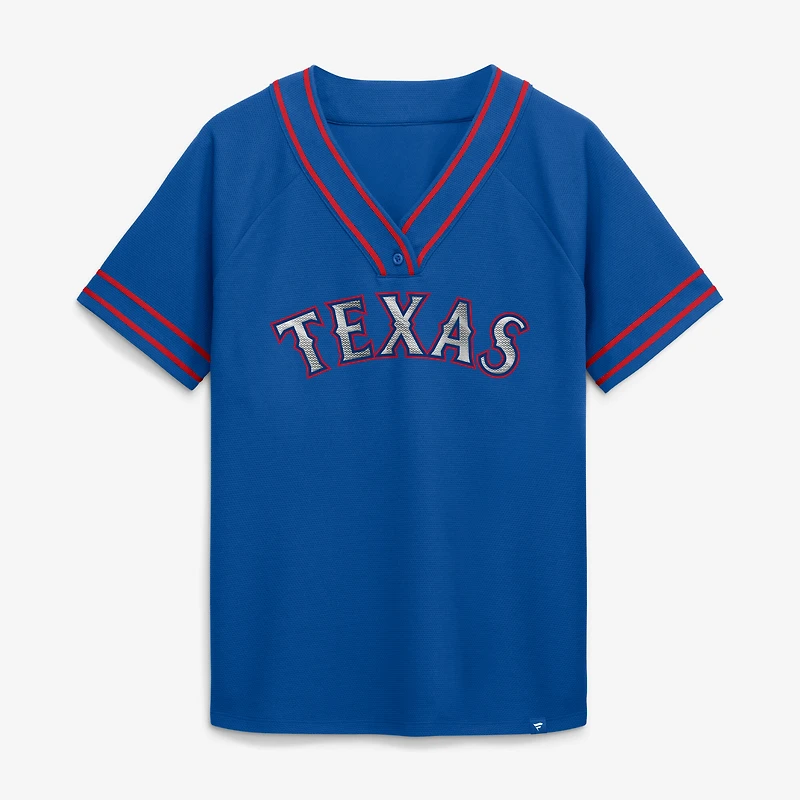 T-shirt raglan à col en V Fanatics Royal Texas Rangers Diva Race Ahead pour femme