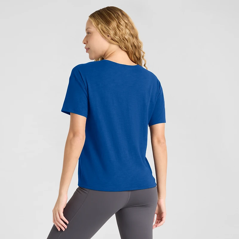 T-shirt boxy flammé Fanatics Royal Texas Rangers pour femme, favori des fans du stade