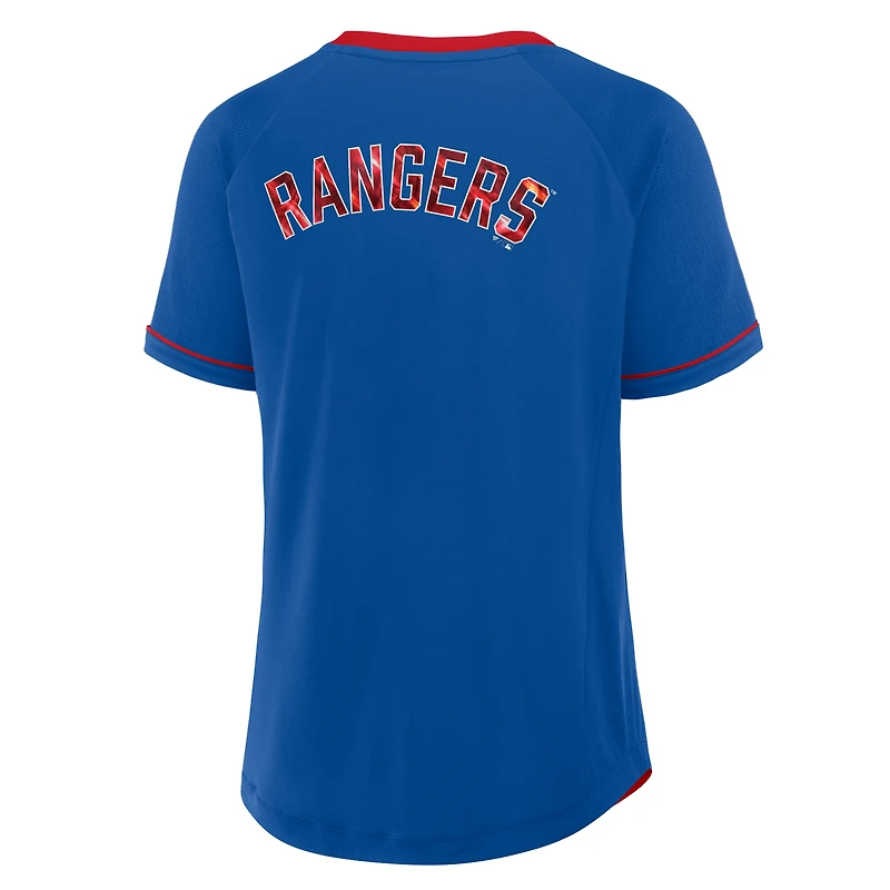 Women's Fanatics Royal Texas Rangers League Diva Star Raglan V-Neck T-Shirt