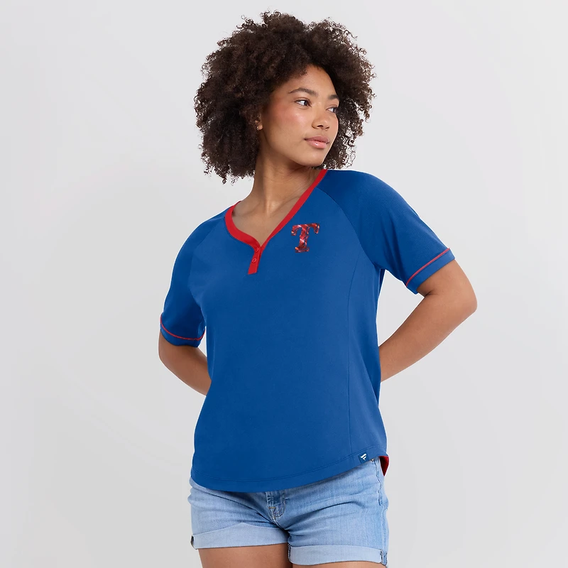 Women's Fanatics Royal Texas Rangers League Diva Star Raglan V-Neck T-Shirt