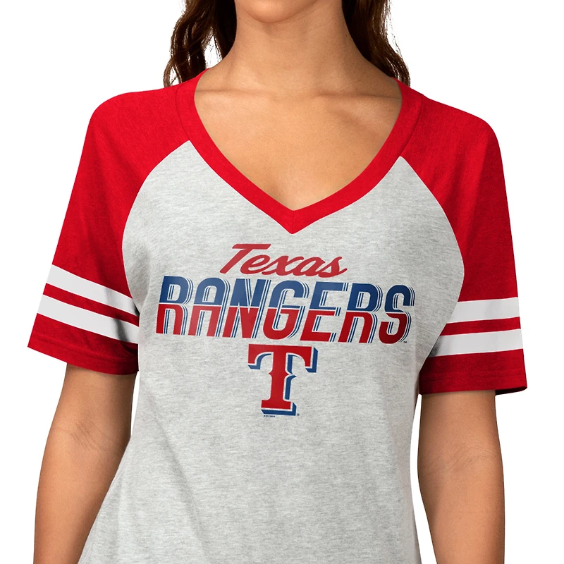Women's G-III 4Her by Carl Banks Heather Gray Texas Rangers Goal Line Raglan V-Neck T-Shirt
