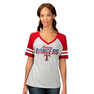 Women's G-III 4Her by Carl Banks Heather Gray Texas Rangers Goal Line Raglan V-Neck T-Shirt
