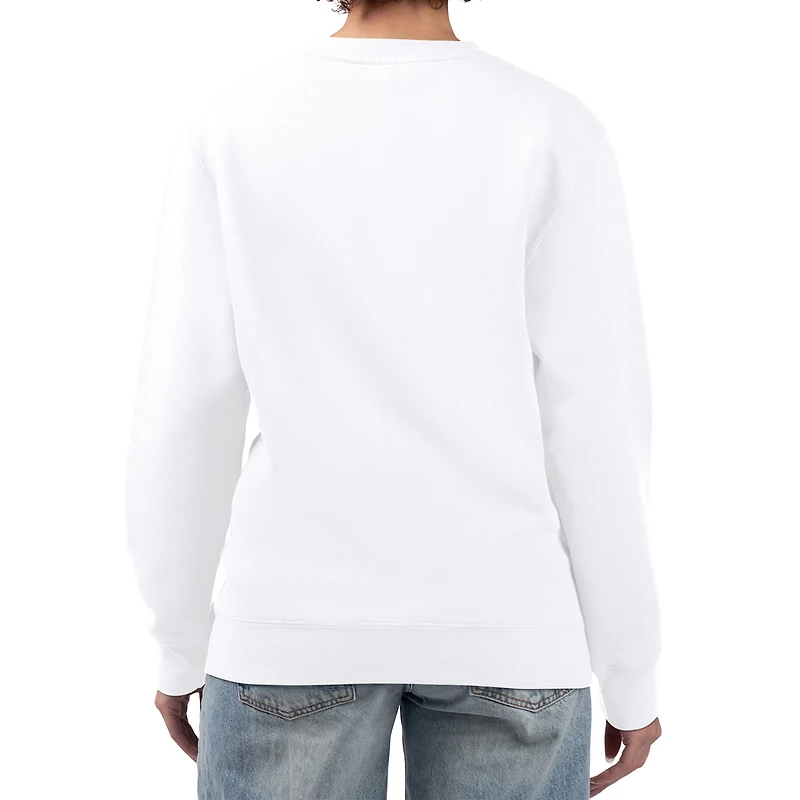 Women's G-III 4Her by Carl Banks White Texas Rangers Team Logo Graphic Tri-Blend Fleece Pullover Sweatshirt