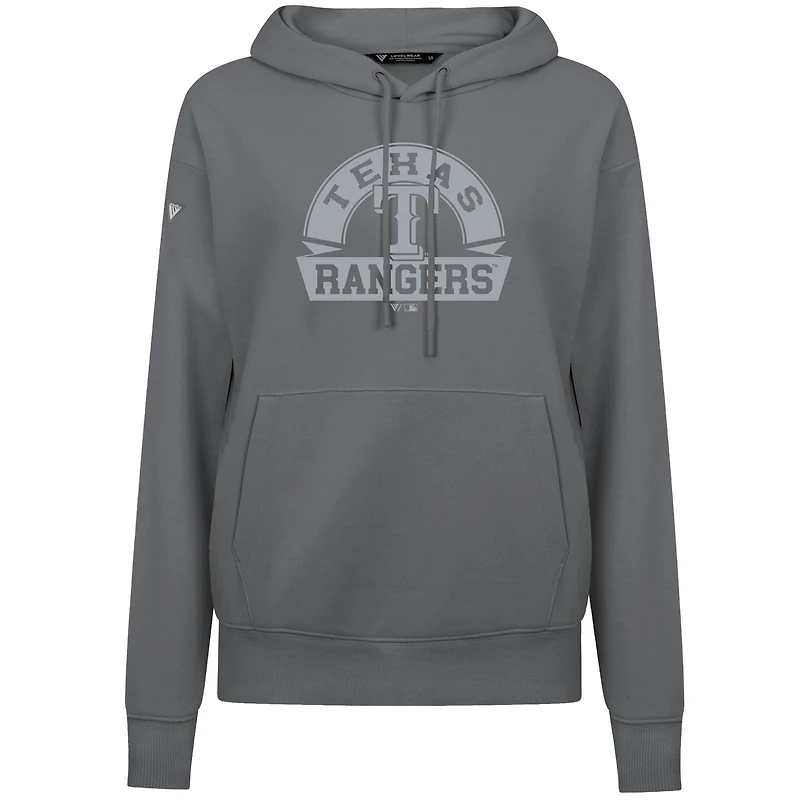Women's Levelwear Gray Texas Rangers Adorn Banner Arch Pullover Hoodie