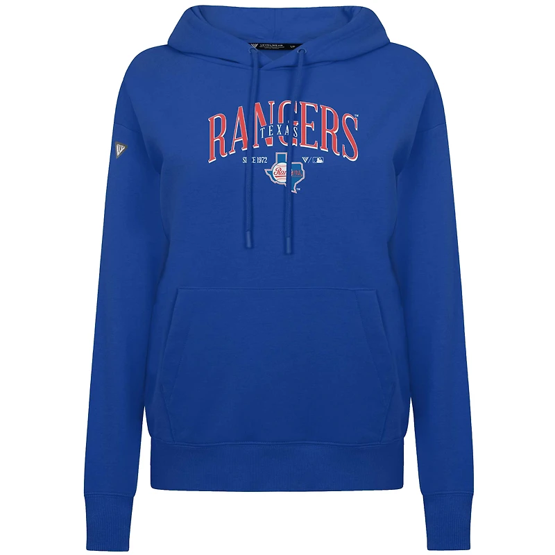 Women's Levelwear Royal Texas Rangers  Adorn Throwback Spellout Pullover Hoodie