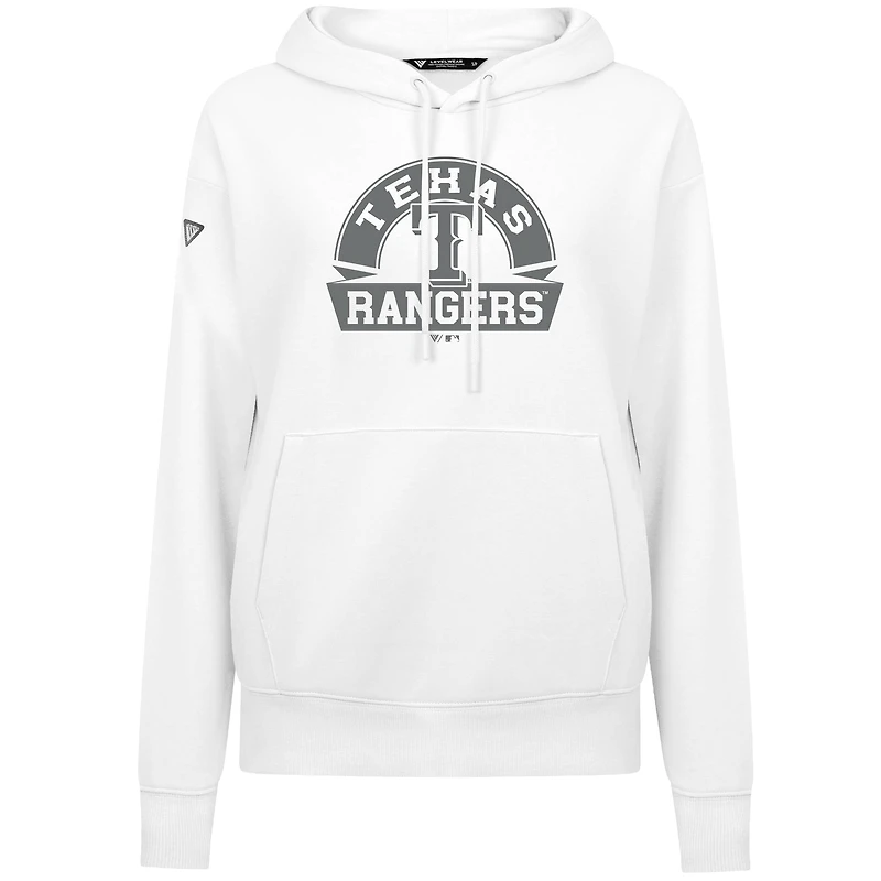 Women's Levelwear White Texas Rangers Adorn Banner Arch Pullover Hoodie