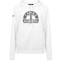 Women's Levelwear White Texas Rangers Adorn Banner Arch Pullover Hoodie
