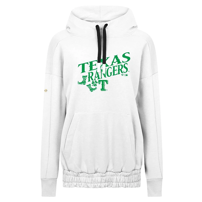 Sweat à capuche blanc pour femme Texas Rangers St. Patrick's Day Waterfall Boots