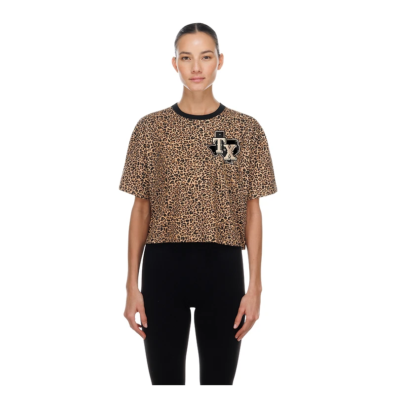 Women's New Era  Brown Texas Rangers Leopard Boxy Cropped T-Shirt
