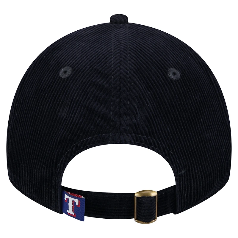 Casquette ajustable en velours côtelé bleu foncé 9TWENTY Texas Rangers de New Era pour femme