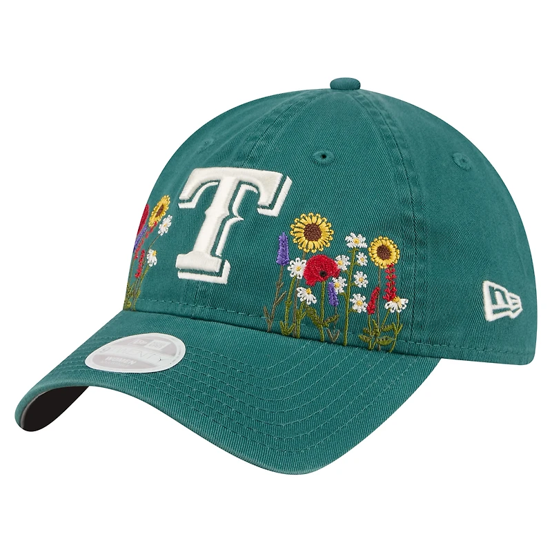 Casquette ajustable New Era 9TWENTY pour femme, vert foncé, à motifs floraux des Texas Rangers