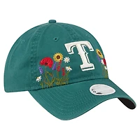 Casquette ajustable New Era 9TWENTY pour femme, vert foncé, à motifs floraux des Texas Rangers