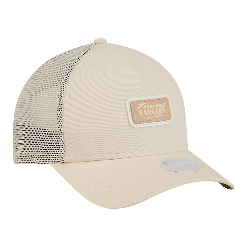 Women's New Era Light Beige Texas Rangers Tonal Patch 9FORTY M-Crown A-Frame Trucker Adjustable Hat